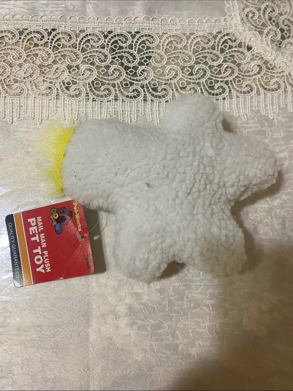 PET TOY Mailman Plush Dog Toy - White with Yellow Accents